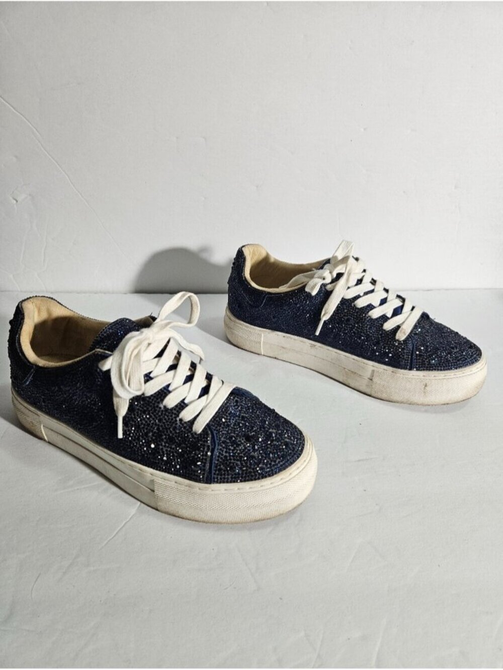 Betsey Johnson Navy Rhinestone Lace Up Sidny Platform Sneakers
